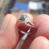 Natural Blue Zircon Ring, Sterling Silver Ring, Cocktail Ring, oval Cut Blue Zircon, 14 white CZ, gift for her - Size 6.5