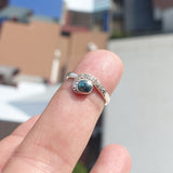 Natural Blue Zircon Ring, Sterling Silver Ring, Cocktail Ring, oval Cut Blue Zircon, 8 white CZ, gift for her - Size 5