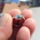 Natural Blue Zircon Ring, Sterling Silver Ring, Cocktail Ring, oval Cut Blue Zircon, 8 white CZ, gift for her - Size 5