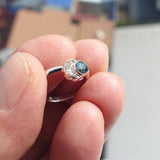 Natural Blue Zircon Ring, Sterling Silver Ring, Cocktail Ring, oval Cut Blue Zircon, 8 white CZ, gift for her - Size 5