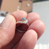 Natural Blue Zircon Ring, Sterling Silver Ring, Cocktail Ring, oval Cut Blue Zircon, 8 white CZ, gift for her - Size 5