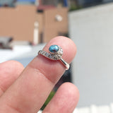 Natural Blue Zircon Ring, Sterling Silver Ring, Cocktail Ring, oval Cut Blue Zircon, 8 white CZ, gift for her - Size 5