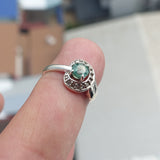 Green Emerald Ring, Sterling Silver Ring, Solitaire Ring, Green Emerald and 11 CZ, Handmade silver ring, gift for her - Size 5.5