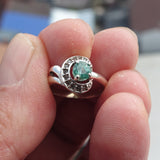 Green Emerald Ring, Sterling Silver Ring, Solitaire Ring, Green Emerald and 11 CZ, Handmade silver ring, gift for her - Size 5.5