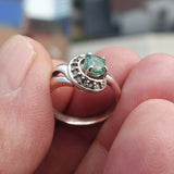 Green Emerald Ring, Sterling Silver Ring, Solitaire Ring, Green Emerald and 11 CZ, Handmade silver ring, gift for her - Size 5.5