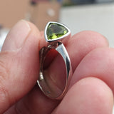 Minimalist Peridot silver Ring, green Peridot Ring, Sterling Silver Ring, Solitaire Ring with Triangle Cut Peridot, Minimalist design, Size 9