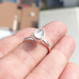 Moonstone Silver Ring, Minimalist Ring, Sterling Silver Ring, pear shaped Moonstone, handmade silver ring - Size 9.5