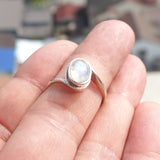 Moonstone Silver Ring, Minimalist Ring, Sterling Silver Ring, oval shaped Moonstone, handmade silver ring - Size 8.5