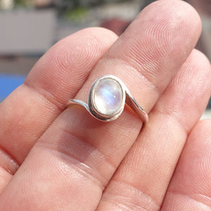 Moonstone Silver Ring, Minimalist Ring, Sterling Silver Ring, oval shaped Moonstone, handmade silver ring - Size 8.5