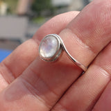 Moonstone Silver Ring, Minimalist Ring, Sterling Silver Ring, oval shaped Moonstone, handmade silver ring - Size 8.5