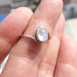 Moonstone Silver Ring, Minimalist Ring, Sterling Silver Ring, oval shaped Moonstone, handmade silver ring - Size 8.5