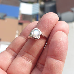 Moonstone Silver Ring, Minimalist Ring, Sterling Silver Ring, oval shaped Moonstone, handmade silver ring - Size 9