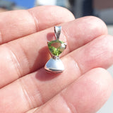 Minimalist Peridot Silver Pendant, Sterling Silver green Peridot Pendant, Triangle shaped Peridot