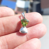 Minimalist Peridot Silver Pendant, Sterling Silver green Peridot Pendant, Triangle shaped Peridot