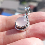 Minimalist Rose Quartz Silver Pendant, Sterling Silver pink Rose Quartz Pendant, Round shaped Rose Quartz