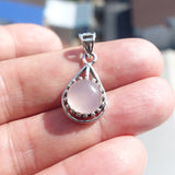 Minimalist Rose Quartz Silver Pendant, Sterling Silver pink Rose Quartz Pendant, Round shaped Rose Quartz