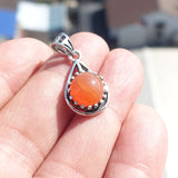 Minimalist Carnelian Silver Pendant, Sterling Silver orange Carnelian Pendant, Round shaped Carnelian