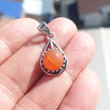 Minimalist Carnelian Silver Pendant, Sterling Silver orange Carnelian Pendant, Round shaped Carnelian