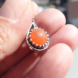 Minimalist Carnelian Silver Pendant, Sterling Silver orange Carnelian Pendant, Round shaped Carnelian