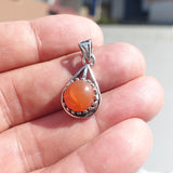 Minimalist Carnelian Silver Pendant, Sterling Silver orange Carnelian Pendant, Round shaped Carnelian