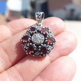 Garnet Silver Pendant, Star shaped Sterling Silver Gemstone Pendant with Garnet and Topaz, Symmetric Amulet, Sterling silver Amulet