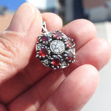 Garnet Silver Pendant, Star shaped Sterling Silver Gemstone Pendant with Garnet and Topaz, Symmetric Amulet, Sterling silver Amulet