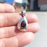 Garnet Silver Pendant, Pear shaped Sterling Silver Gemstone Pendant with Garnet, Symmetric Amulet, Sterling silver Amulet