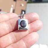 Minimalist Garnet Silver Pendant, Rectangle shaped Sterling Silver Gemstone Pendant with Garnet, Symmetric Amulet