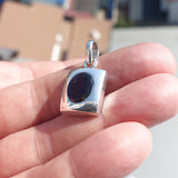 Minimalist Garnet Silver Pendant, Rectangle shaped Sterling Silver Gemstone Pendant with Garnet, Symmetric Amulet