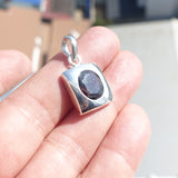 Minimalist Garnet Silver Pendant, Rectangle shaped Sterling Silver Gemstone Pendant with Garnet, Symmetric Amulet