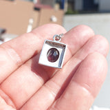 Minimalist Garnet Silver Pendant, Rectangle shaped Sterling Silver Gemstone Pendant with Garnet, Symmetric Amulet