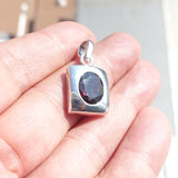 Minimalist Garnet Silver Pendant, Rectangle shaped Sterling Silver Gemstone Pendant with Garnet, Symmetric Amulet