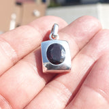 Minimalist Garnet Silver Pendant, Rectangle shaped Sterling Silver Gemstone Pendant with Garnet, Symmetric Amulet