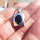 Minimalist Garnet Silver Pendant, Rectangle shaped Sterling Silver Gemstone Pendant with Garnet, Symmetric Amulet