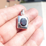 Minimalist Garnet Silver Pendant, Rectangle shaped Sterling Silver Gemstone Pendant with Garnet, Symmetric Amulet