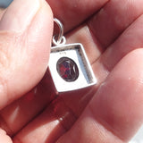 Minimalist Garnet Silver Pendant, Rectangle shaped Sterling Silver Gemstone Pendant with Garnet, Symmetric Amulet