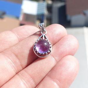 Minimalist Amethyst Silver Pendant, Sterling Silver purple Amethyst Pendant, round shaped Amethyst