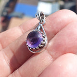 Minimalist Amethyst Silver Pendant, Sterling Silver purple Amethyst Pendant, round shaped Amethyst