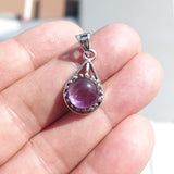 Minimalist Amethyst Silver Pendant, Sterling Silver purple Amethyst Pendant, round shaped Amethyst