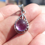 Minimalist Amethyst Silver Pendant, Sterling Silver purple Amethyst Pendant, round shaped Amethyst