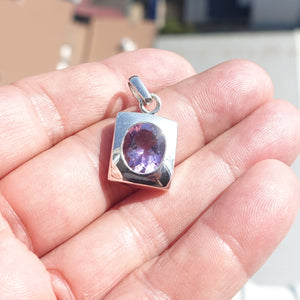 Minimalist Amethyst Silver Pendant, Sterling Silver purple Amethyst Pendant, oval shaped Amethyst