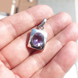 Minimalist Amethyst Silver Pendant, Sterling Silver purple Amethyst Pendant, oval shaped Amethyst