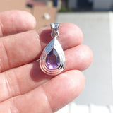 Minimalist Amethyst Silver Pendant, Sterling Silver purple Amethyst Pendant, Pear cut Amethyst