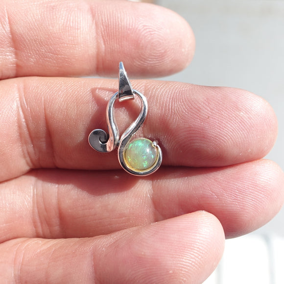 Minimalist Silver Opal Pendant, Sterling Silver Pendant, Multicolor Opal Pendant, round shaped Opal, natural Opal