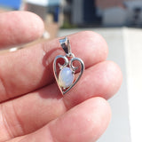 Heart Silver Opal Pendant, Sterling Silver Pendant, Multicolor Opal Pendant, oval shaped Opal, natural Opal