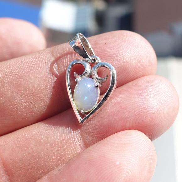 Heart Silver Opal Pendant, Sterling Silver Pendant, Multicolor Opal Pendant, oval shaped Opal, natural Opal