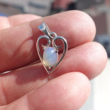 Heart Silver Opal Pendant, Sterling Silver Pendant, Multicolor Opal Pendant, oval shaped Opal, natural Opal