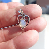 Heart Silver Opal Pendant, Sterling Silver Pendant, Multicolor Opal Pendant, oval shaped Opal, natural Opal