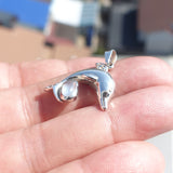 Dolphin Moonstone Amulet, Dolphin Pendant, Sterling Silver Pendant, Moonstone Necklace, Ceylon Moonstone 4 CZ, gift for her