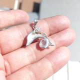 Dolphin Moonstone Amulet, Dolphin Pendant, Sterling Silver Pendant, Moonstone Necklace, Ceylon Moonstone 4 CZ, gift for her